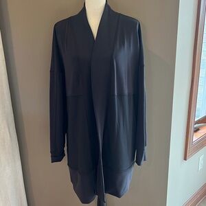 FLX Women's Black Open Zip Oversized Lagenlook Athleisure Cardigan, Size 1X